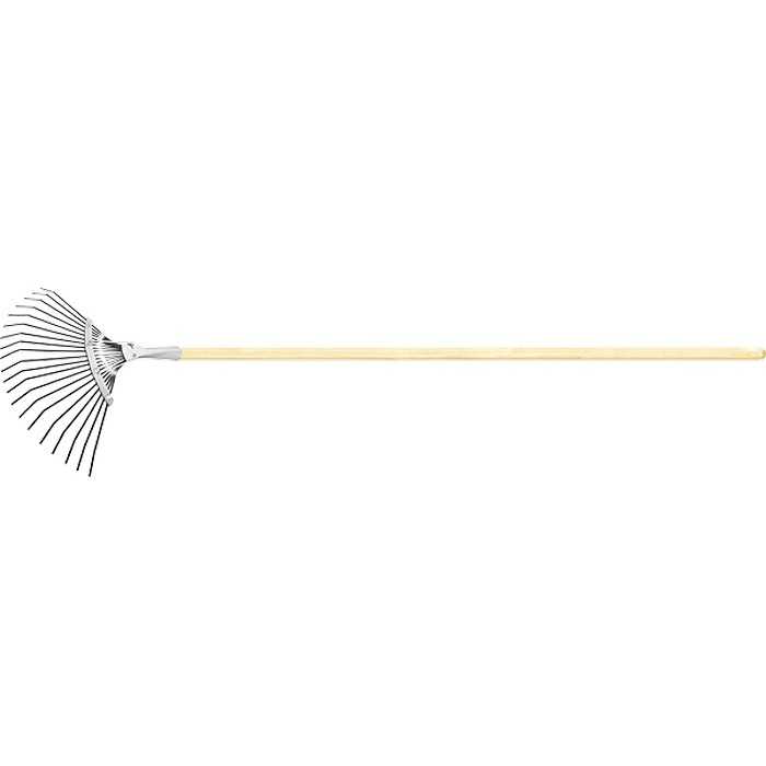 Грабли веерные стальные, 385 х 1500 мм, 20 плоских зубьев, деревянный черенок, Россия, Сибртех Грабли веерные фото, изображение