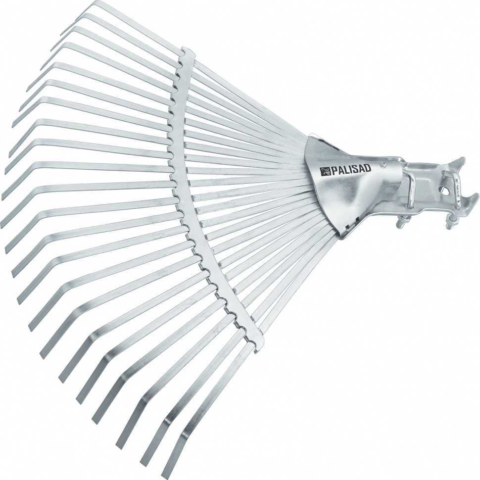 Грабли веерные стальные, 450 мм, 22 плоских зуба, регулируемая тулейка, без черенка, Palisad Грабли веерные фото, изображение