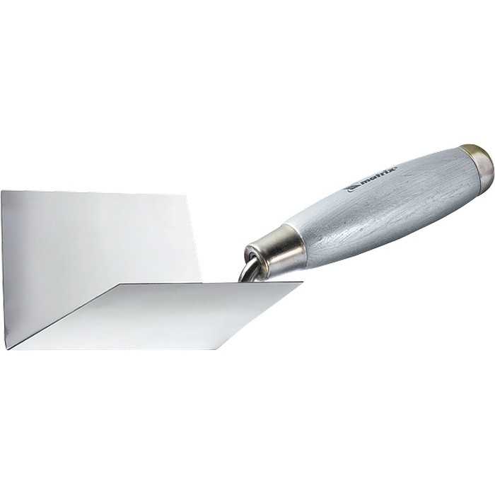 Мастерок из нержавеющей стали, 110 х 75 х 75 мм, для внутренних углов, деревянная ручка Matrix Архив товарных позиций фото, изображение