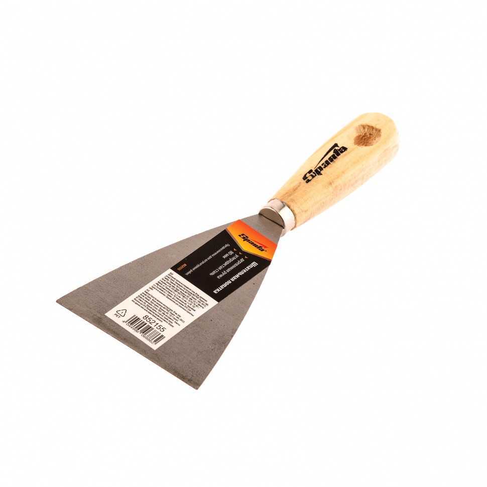 Шпательная лопатка из углеродистой стали, 80 мм, деревянная ручка Sparta Шпатели лопатки фото, изображение