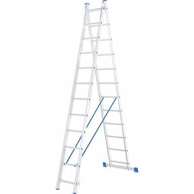 Лестница, 2 х 12 ступеней, алюминиевая, двухсекционная, Россия, Сибртех Лестницы фото, изображение